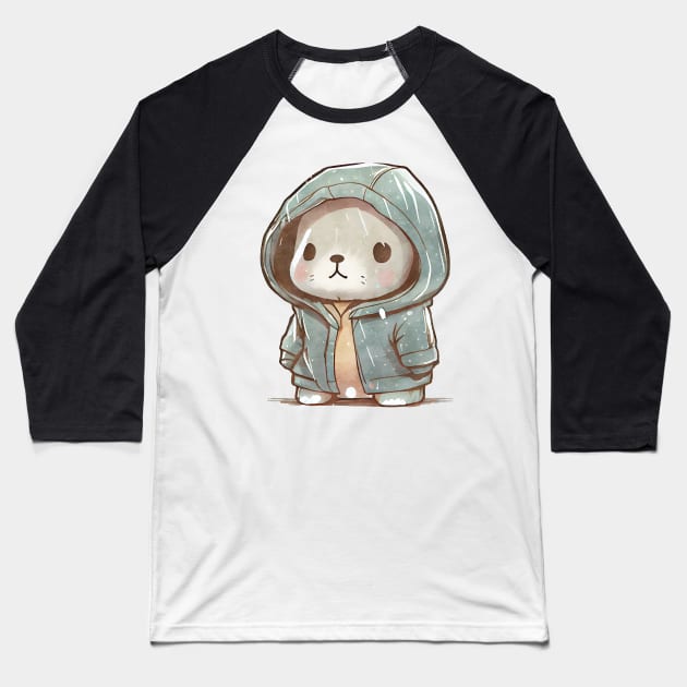 Cartoon Seal Wearing Hoodie Baseball T-Shirt by Chromatic Fusion Studio